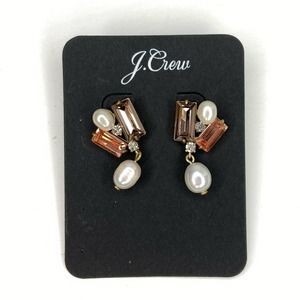 New J. Crew Baguette Cluster and Pearl Drop Earrings